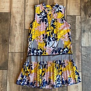 Floral Sleeveless Dress in Yellow Red and Blue